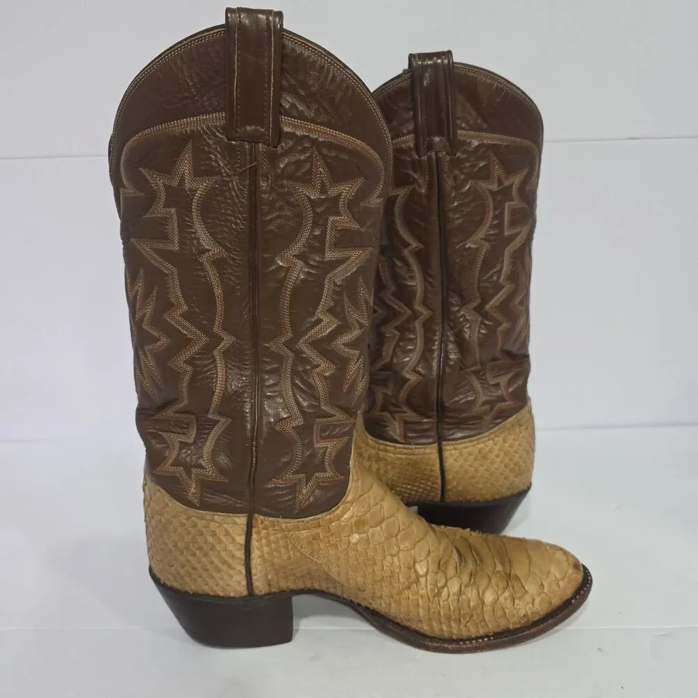 Tony Lama Boots Size 8D Black Label Genuine Python Snake Skin Cowboy Men EXOTIC